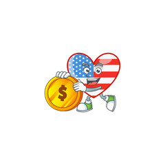 an elegant independence day love mascot cartoon design with gold coin