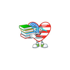 A brainy clever cartoon character of independence day love studying with some books