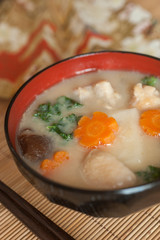 Japanese New Year Traditional Food, Ozo-ni, Osyogatsu soup with mochi