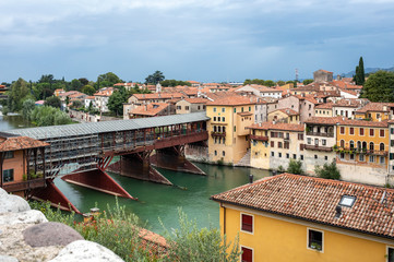  The wooden covered Bridge, or Ponte degli Alpini, on the Brenta River, designed in 1569 by the...