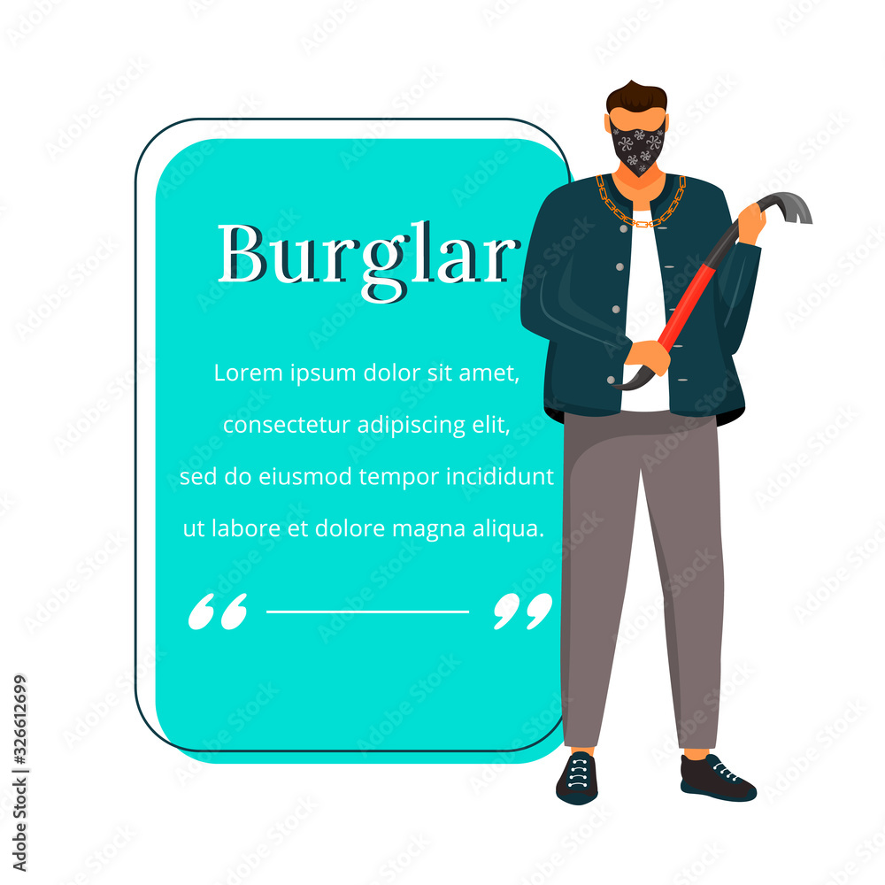 Aufkleber burglar with crowbar flat color vector character quote. house intruder. criminal. masked robber. cit