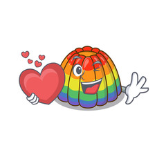 Romantic rainbow jelly cartoon picture holding a heart