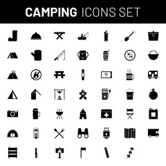 Camping Icon Set in Black and White Color.