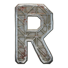 Industrial metal alphabet letter R on white background 3d