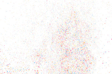 Fototapeta na wymiar Abstract Explosion of Confetti. Colorful Grainy Texture Isolated on White Background. Colored Stains and Blots. Vector Overlay Elements. Digitally Generated Image. Illustration, EPS 10.