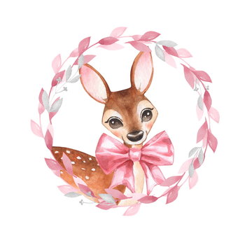 Watercolor Baby Deer. Fawn Illustration isolated on white background