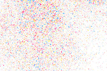 Abstract Explosion of Confetti. Colorful Grainy Texture Isolated on White Background. Colored Stains and Blots. Vector Overlay Elements. Digitally Generated Image. Illustration, EPS 10.