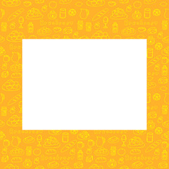 Rectangular frame on orange seamless food pattern, vector illustration