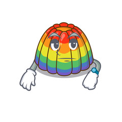 cartoon character design of rainbow jelly on a waiting gesture