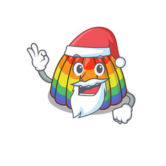 Rainbow jelly in Santa cartoon character style with ok finger