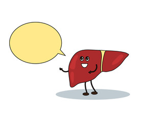 The liver speaks on a white background. Cartoon. Vector illustration.