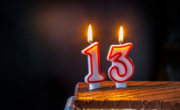 Thirteenth Birthday cake with candles