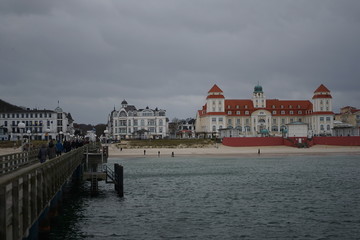 Obraz premium View from famous pier to old seaside resort Binz on Rugia island, Germany 