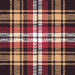 Tartan pattern seamless background. Vector check plaid texture in nearly black, red, soft yellow, and white for scarf, blanket, throw, poncho, or other modern textile design.
