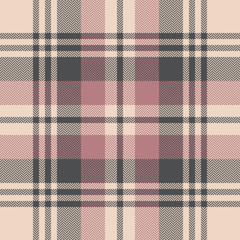 Tartan plaid pattern seamless vector. Herringbone tartan check plaid background texture in grey, pink, and beige for scarf, blanket, throw, poncho, or other modern textile design.