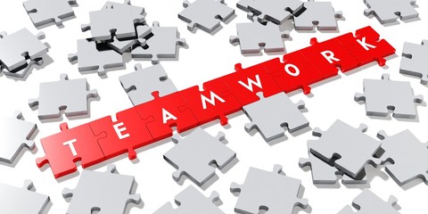 Teamwork - jigsaw puzzles concept - 3D illustration