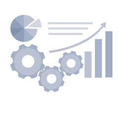 image with graphs, arrow and gear in blue, vector illustration
