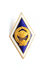 Moscow, Russia - Feb 06, 2020.: Soviet metallic badge Isolated on the white background  - Image