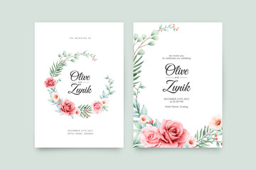 Wreath floral watercolor on wedding invitation template