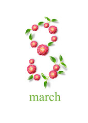 The number eight from flowers, woman's day, 8 march, spring background