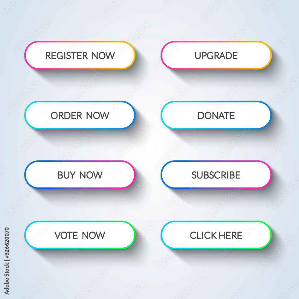 Poster vector illustration call to action buttons set. button with colorful gradient.