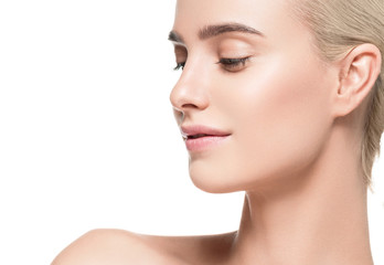 Woman beautiful clean skin face natural healthy make up