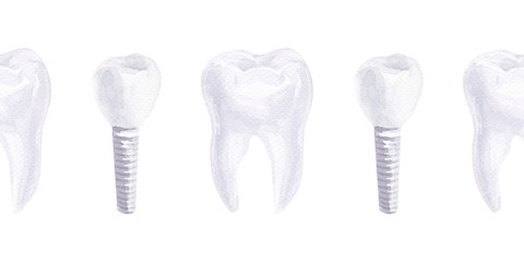 Watercolor seamless border on the theme of dentistry. Elements of dental care