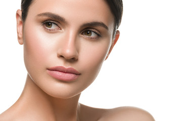 Obraz premium Eyes lips face woman close up pure skin healthy beauty female