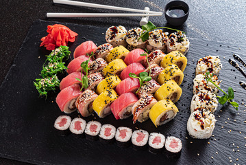 sushi on the black background