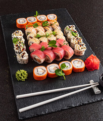 sushi on the black background