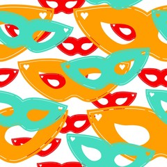 Carnival mask vector seamless patterns. Colorful patterns in red, yellow and teal colors. 