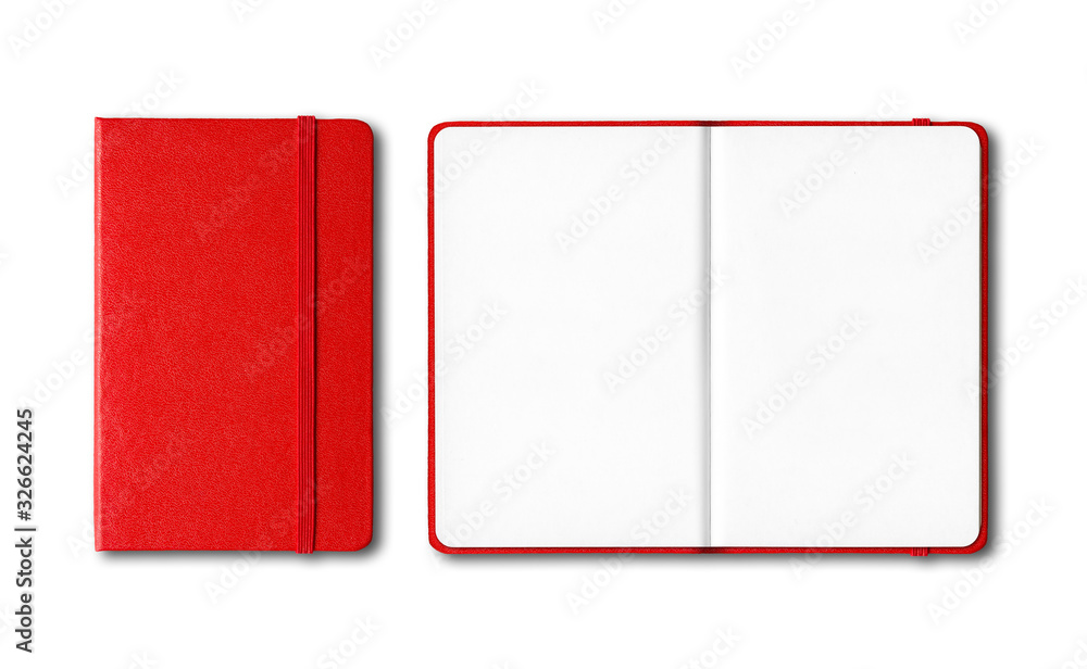 Canvas Prints Red closed and open notebooks isolated on white