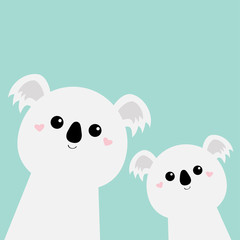 Two koala bear set. Cute kawaii animal. Cute cartoon funny baby character. Kids print for poster, t-shirt. Love heart. Happy Valentines Day. Scandinavian style. Flat design. Blue background.