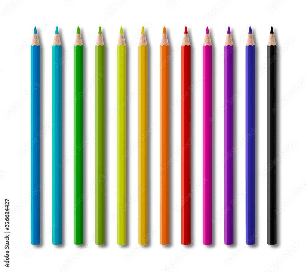 Wall mural Set of color wooden pencil collection on white background