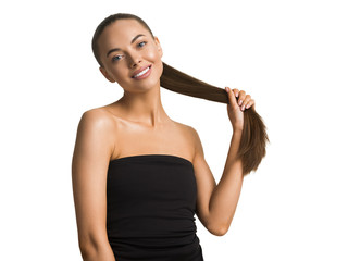 Beautiful hair woman long hairstyle natural clean tanned skin female face beautiful 