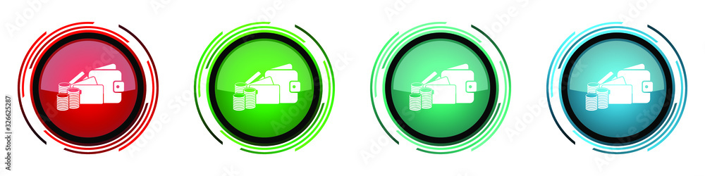 Aufkleber money and credit cards round glossy vector icons, business set of buttons for webdesign, internet an