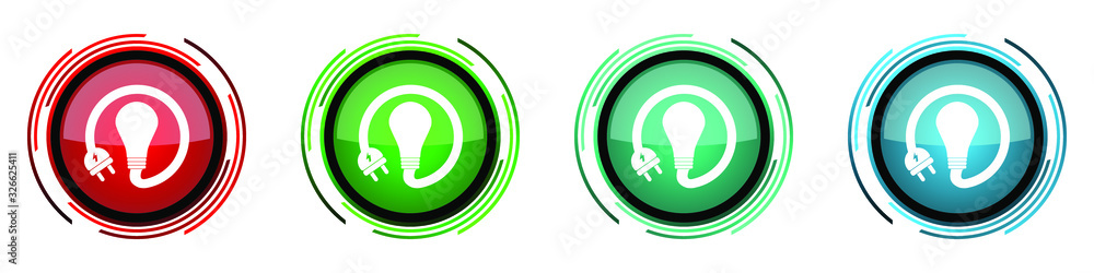 Poster Bulb round glossy vector icons, innovation, electricity set of buttons for webdesign, internet and mobile phone applications in four colors options isolated on white background