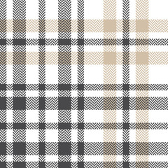 Plaid pattern seamless vector texture. Herringbone tartan check plaid background in grey, beige, white for flannel shirt, blanket, throw, duvet cover, or other modern autumn winter textile design.