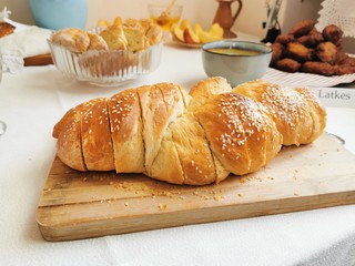  Traditional bread baked in wood oven, baked and golden