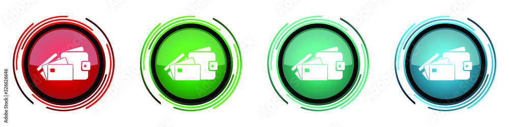 Aufkleber wallet and credit cards round glossy vector icons, business set of buttons for webdesign, internet a