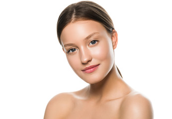 Fototapeta premium Woman face clean skin without make up fresh clean beauty model