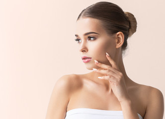 Beautiful woman healthy skin natural make up cosmetic care