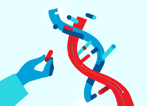 Una mano che tiene un componente dell'elica del DNA - illustrazione vettoriale