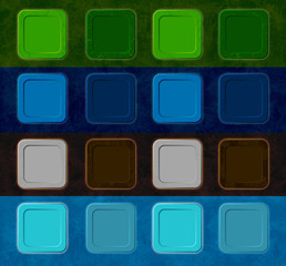 Casual icons with different colors. Elements: earth, water, fire and air. For game on texture background