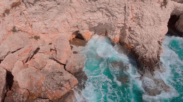 drone, sea, power, wave, cyprus, splashing, stamina, beach, vacation, view, freedom, waves, travel, diligence, areal, rocks, summer, strength, ocean, seaschore, constancy, confidence, fly, sea, water,