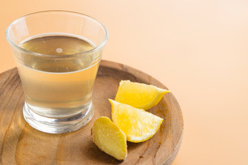 Kombucha of ginger and lemon in glass