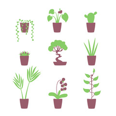 Set of potted house plants icons. Nature Collection. Flora Elements. Eco Signs. Vector Illustration.