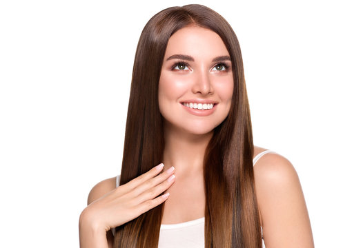 Healthy teeth smile hair nails woman cosmetic concept care female portrait