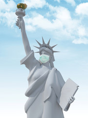 Fototapeta premium liberty sculpture with surgeon mask