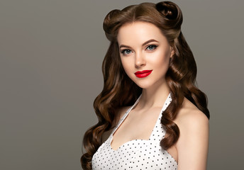 Pin up woman beautiful portrait red lipstick
